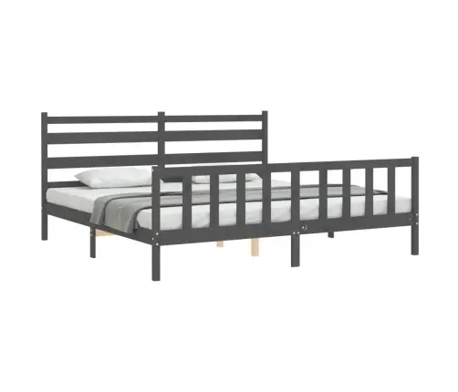 Gultas Rāmis Ar Galvgali, 200X200 Cm, Masīvkoks, Pelēks Vidaxl