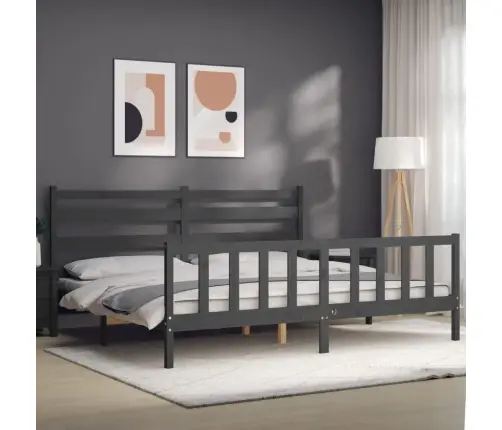 Gultas Rāmis Ar Galvgali, 200X200 Cm, Masīvkoks, Pelēks Vidaxl