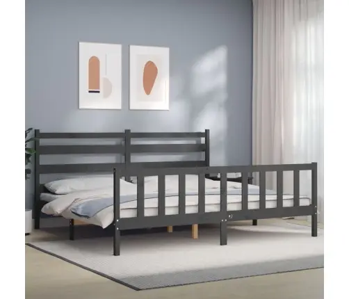 Gultas Rāmis Ar Galvgali, 200X200 Cm, Masīvkoks, Pelēks Vidaxl