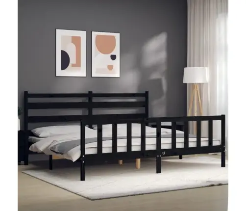 Voodiraam Peatsiga, Must, 200 X 200 cm Täispuit