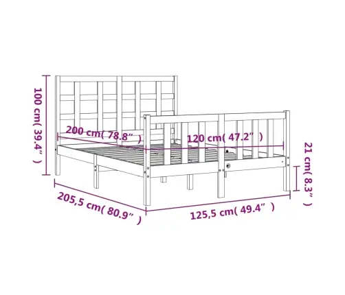 Voodi Ilma Madratsita, Valge, 120 X 200 cm Männipuit