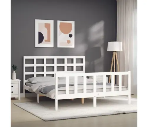Gultas Rāmis Ar Galvgali, King Size Izmērs, Masīvkoks, Balts Vidaxl
