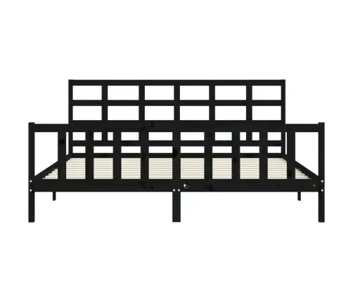 Gultas Rāmis Ar Galvgali, Melns, 200X200 Cm, Masīvkoks Vidaxl