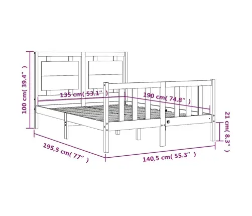 Gultas Rāmis Ar Galvgali, Balts, Divvietīgs, Masīvkoks Vidaxl