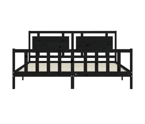 Gultas Rāmis Ar Galvgali, Melns, 200X200 Cm, Masīvkoks Vidaxl