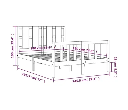 Gulta Bez Matrača, 140X190 Cm, Priedes Masīvkoks Vidaxl