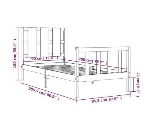Gulta Bez Matrača, Balts, 90X200 Cm, Priedes Masīvkoks Vidaxl