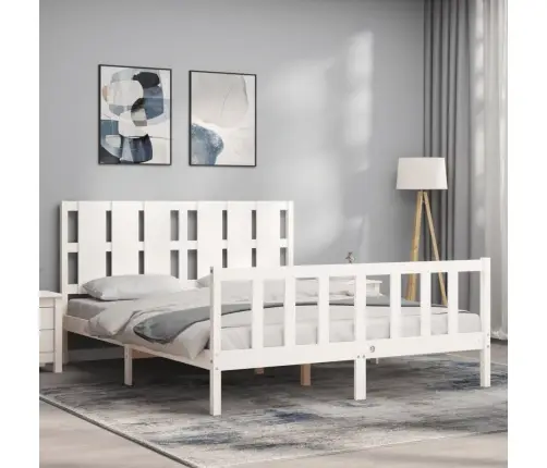 Gultas Rāmis Ar Galvgali, King Size Izmērs, Masīvkoks, Balts Vidaxl