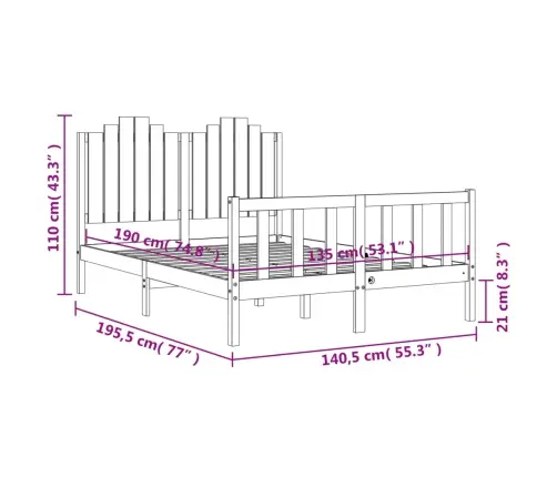 Gultas Rāmis Ar Galvgali, Divvietīgs, Masīvkoks Vidaxl