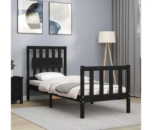 Gultas Rāmis Ar Galvgali, Vienvietīgs, Masīvkoks, Melns Vidaxl