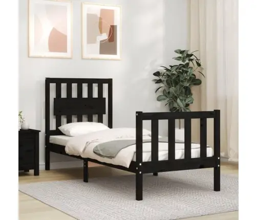 Gultas Rāmis Ar Galvgali, Vienvietīgs, Masīvkoks, Melns Vidaxl
