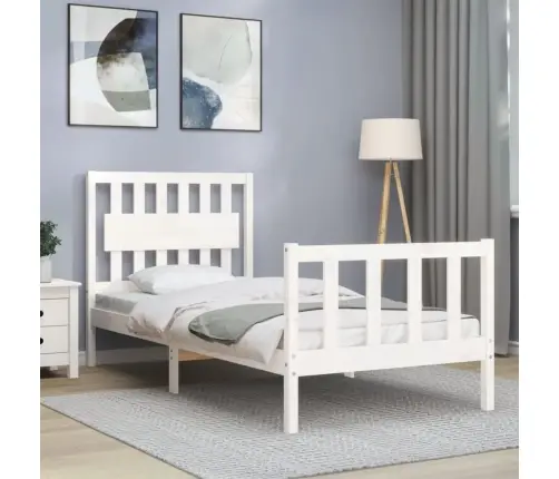 Lovos Rėmas Su Galvūgaliu, Baltas, Medienos Masyvas, Vienvietis