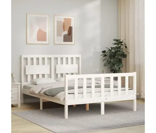 Gultas Rāmis Ar Galvgali, Balts, Divvietīgs, Masīvkoks Vidaxl