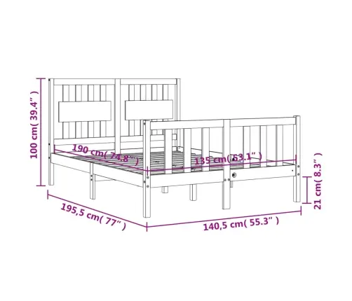 Gultas Rāmis Ar Galvgali, Divvietīgs, Masīvkoks Vidaxl
