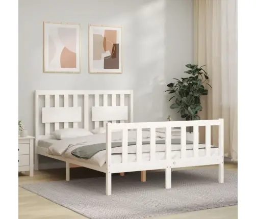 Gultas Rāmis Ar Galvgali, Balts, Divvietīgs, Masīvkoks Vidaxl