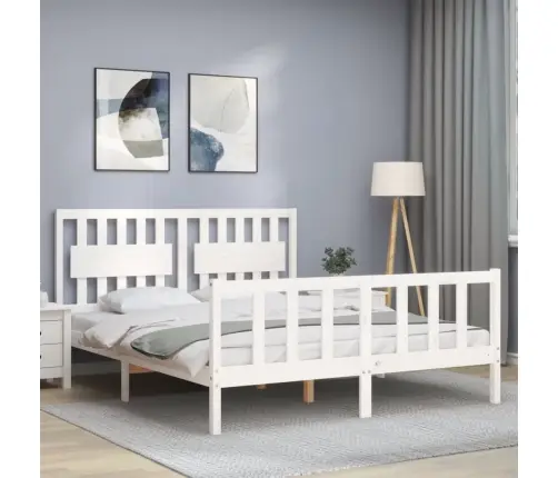 Gultas Rāmis Ar Galvgali, King Size Izmērs, Masīvkoks, Balts Vidaxl