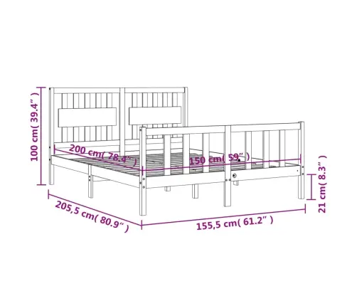 Gultas Rāmis Ar Galvgali, King Size Izmērs, Masīvkoks, Balts Vidaxl