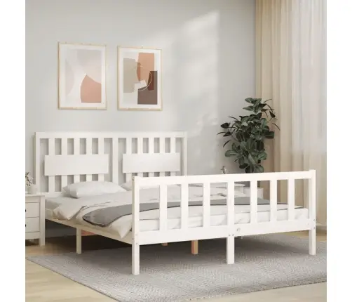Gultas Rāmis Ar Galvgali, King Size Izmērs, Masīvkoks, Balts Vidaxl