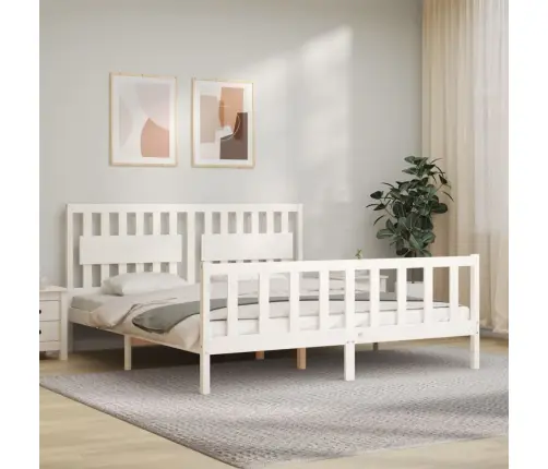 Gultas Rāmis Ar Galvgali, Super King Size, Masīvkoks, Balts Vidaxl