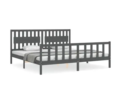 Gultas Rāmis Ar Galvgali, 200X200 Cm, Masīvkoks, Pelēks Vidaxl