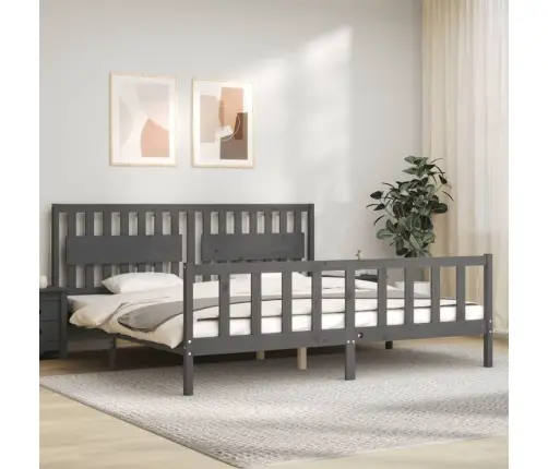 Gultas Rāmis Ar Galvgali, 200X200 Cm, Masīvkoks, Pelēks Vidaxl