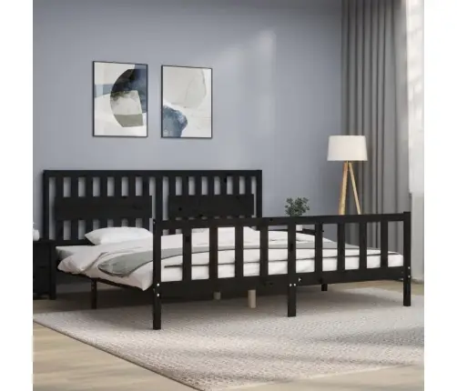 Voodiraam Peatsiga, Must, 200 X 200 cm Täispuit