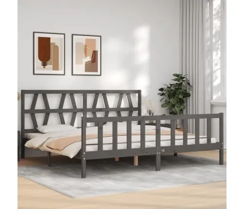Gultas Rāmis Ar Galvgali, 200X200 Cm, Masīvkoks, Pelēks Vidaxl