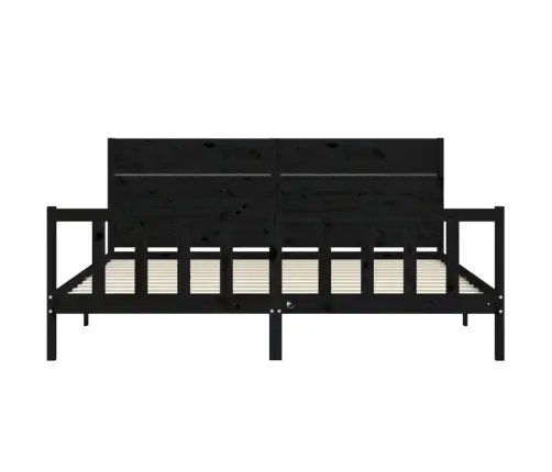 Gultas Rāmis Ar Galvgali, Melns, 200X200 Cm, Masīvkoks Vidaxl
