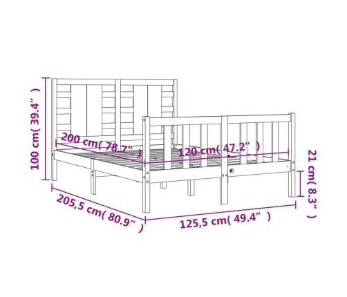 Gulta Bez Matrača, Balta, 120X200 Cm, Priedes Masīvkoks Vidaxl