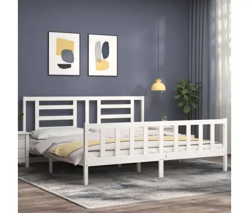 Gultas Rāmis Ar Galvgali, Super King Size, Masīvkoks, Balts Vidaxl