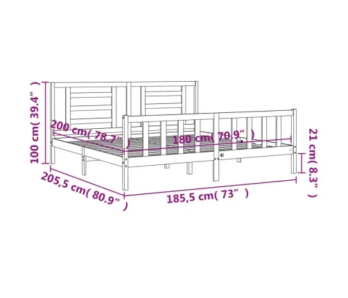 Gultas Rāmis Ar Galvgali, Super King Size, Masīvkoks, Balts Vidaxl