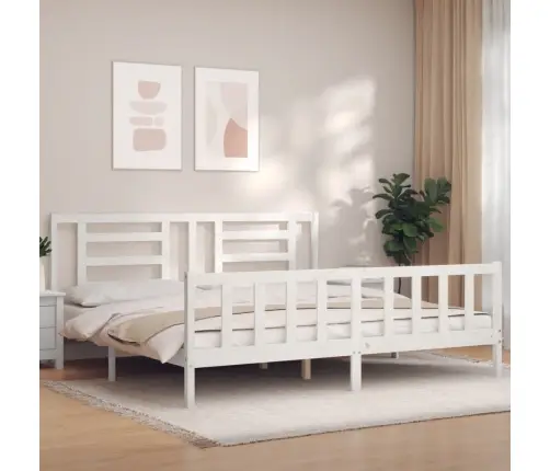 Gultas Rāmis Ar Galvgali, Super King Size, Masīvkoks, Balts Vidaxl