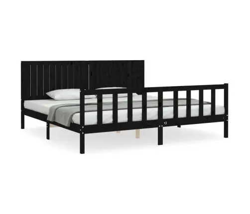 Gultas Rāmis Ar Galvgali, Melns, 200X200 Cm, Masīvkoks Vidaxl