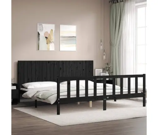 Gultas Rāmis Ar Galvgali, Melns, 200X200 Cm, Masīvkoks Vidaxl