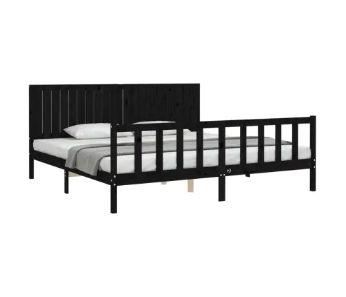Gultas Rāmis Ar Galvgali, Melns, 200X200 Cm, Masīvkoks Vidaxl