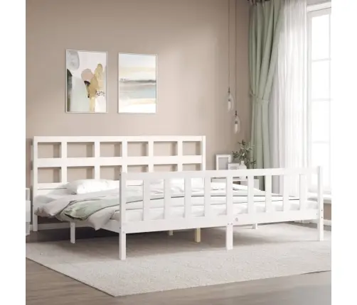 Gultas Rāmis Ar Galvgali, Super King Size, Masīvkoks, Balts Vidaxl