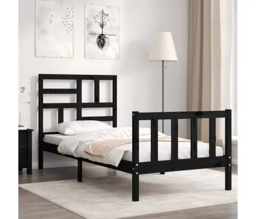 Gultas Rāmis Ar Galvgali, Vienvietīgs, Masīvkoks, Melns Vidaxl