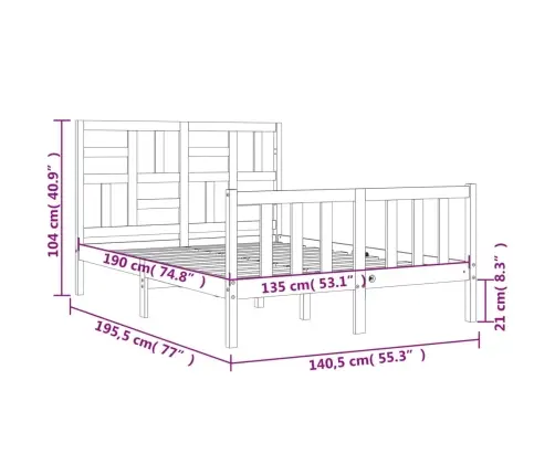 Gultas Rāmis Ar Galvgali, Divvietīgs, Masīvkoks Vidaxl