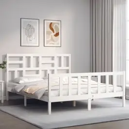 Gultas Rāmis Ar Galvgali, King Size Izmērs, Masīvkoks, Balts Vidaxl