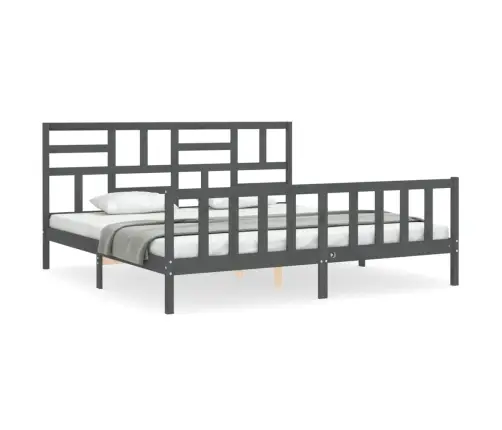 Gultas Rāmis Ar Galvgali, 200X200 Cm, Masīvkoks, Pelēks Vidaxl