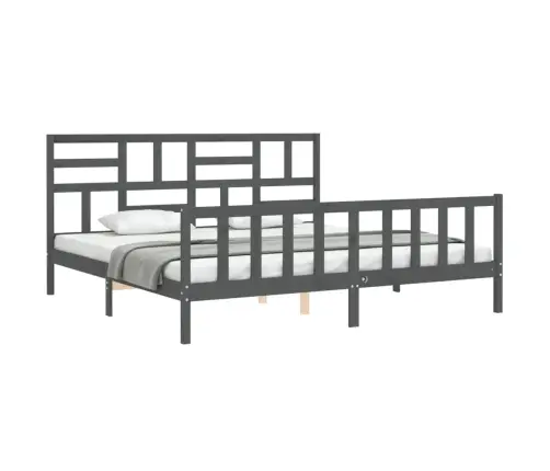 Gultas Rāmis Ar Galvgali, 200X200 Cm, Masīvkoks, Pelēks Vidaxl