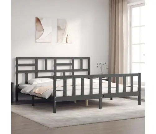 Gultas Rāmis Ar Galvgali, 200X200 Cm, Masīvkoks, Pelēks Vidaxl