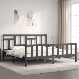 Lovos Rėmas Su Galvūgaliu, Pilkas, 200X200cm Medienos Masyvas Lovos Rėmas Su Galvūgaliu, Pilkas, 200X200cm Medienos Masyvas