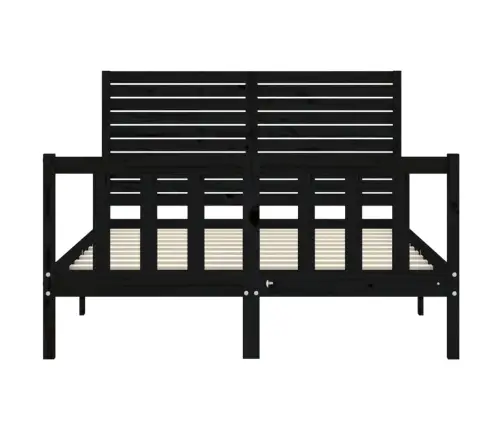 Gultas Rāmis Ar Galvgali, Divvietīgs, Masīvkoks, Melns Vidaxl