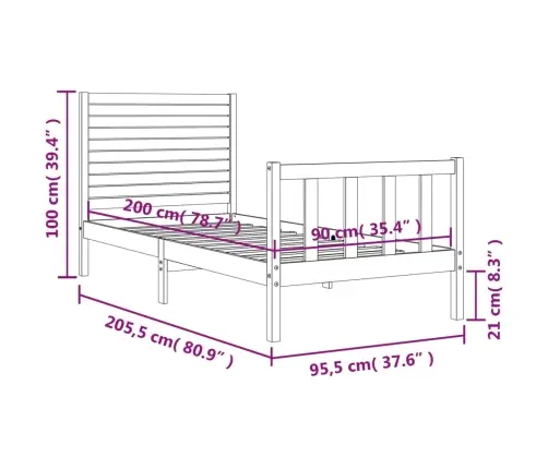 Gulta Bez Matrača, Balts, 90X200 Cm, Priedes Masīvkoks Vidaxl