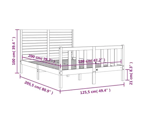 Gulta Bez Matrača, Balta, 120X200 Cm, Priedes Masīvkoks Vidaxl