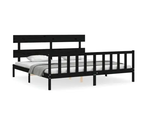 Gultas Rāmis Ar Galvgali, Melns, 200X200 Cm, Masīvkoks Vidaxl