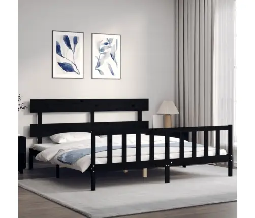 Gultas Rāmis Ar Galvgali, Melns, 200X200 Cm, Masīvkoks Vidaxl