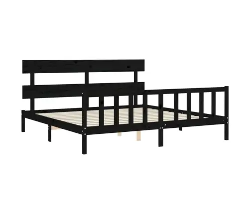 Gultas Rāmis Ar Galvgali, Melns, 200X200 Cm, Masīvkoks Vidaxl