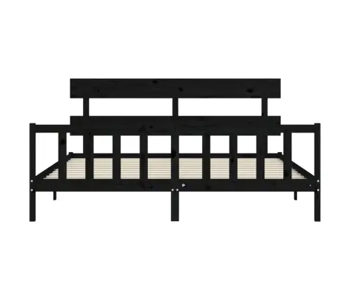 Gultas Rāmis Ar Galvgali, Melns, 200X200 Cm, Masīvkoks Vidaxl